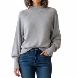 Anthropologie Maeve Laney Mock Neck Long Sleeve Sweater Light Gray Minimalist